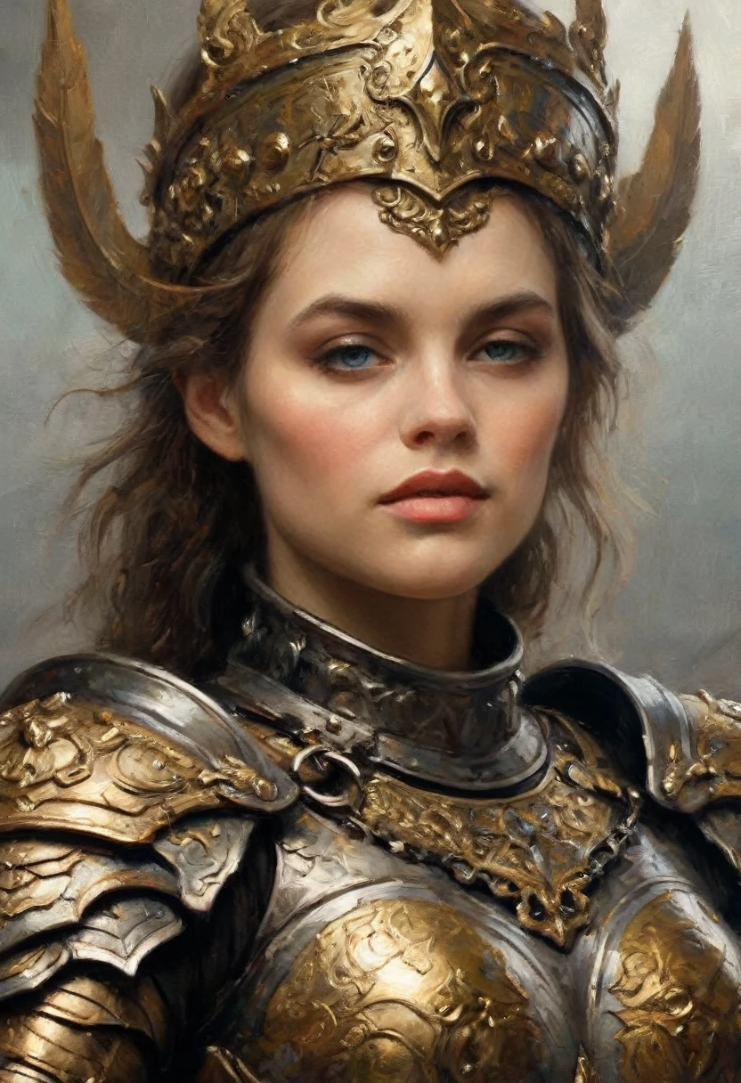 a close up of a woman in armor with a sword, stunning armor, wearing fantasy armor, very stylish fantasy armor, gold heavy armor. dramatic, beautiful armor, fantasy armor, black and gold armor, gothic armor, wearing ornate armor, intricate armour costumes, female armor, ornate gothic armor, ornate , wearing louis vuitton armor, girl in knight armor
