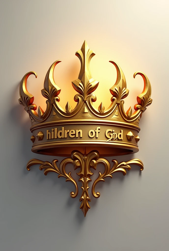 A logo for an online gaming guild, A logo consisting of the phrase "children of god" placed on a golden crown, o designer é simples, contains dimension effect, light and shadows.