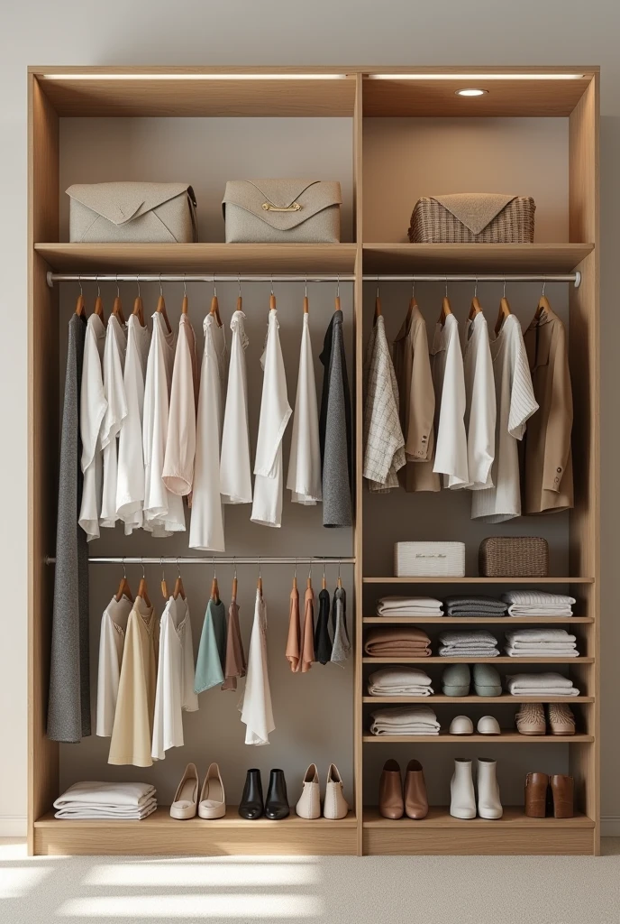 Closet with hooks for dresses, blouses and pants with shoe rack 125 wide