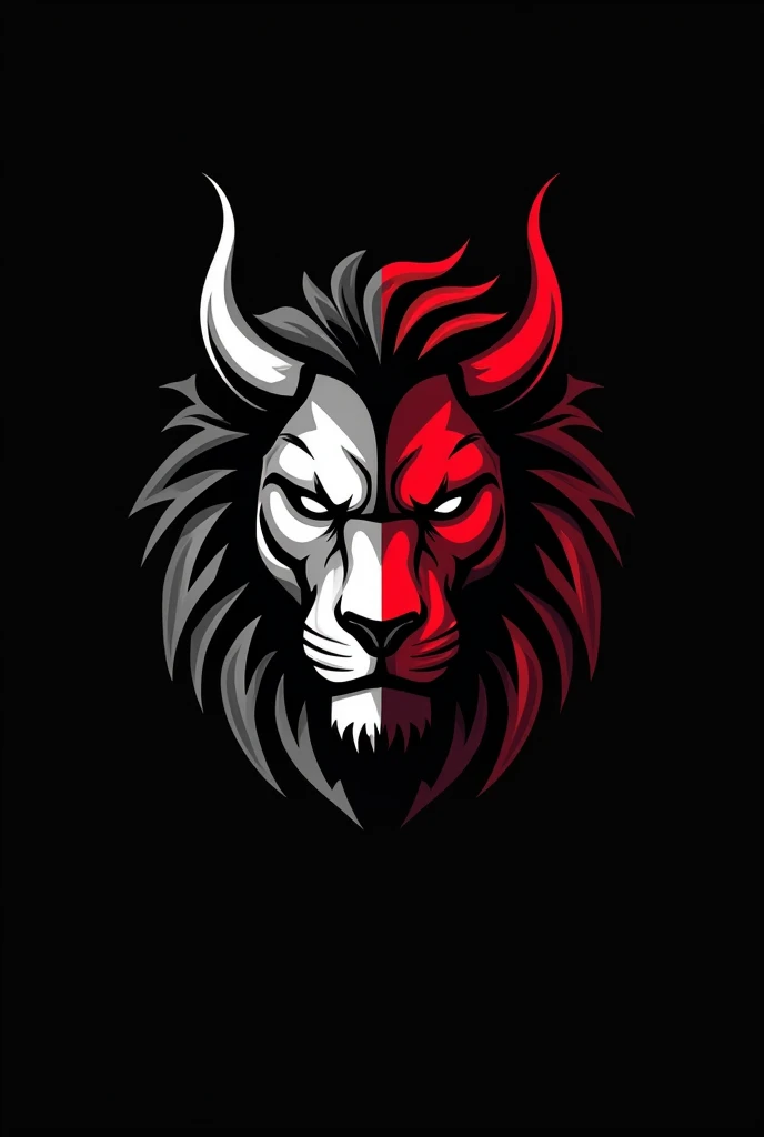 Lion face black and white logo stiker and red devil face logo are jorined. It's in black background