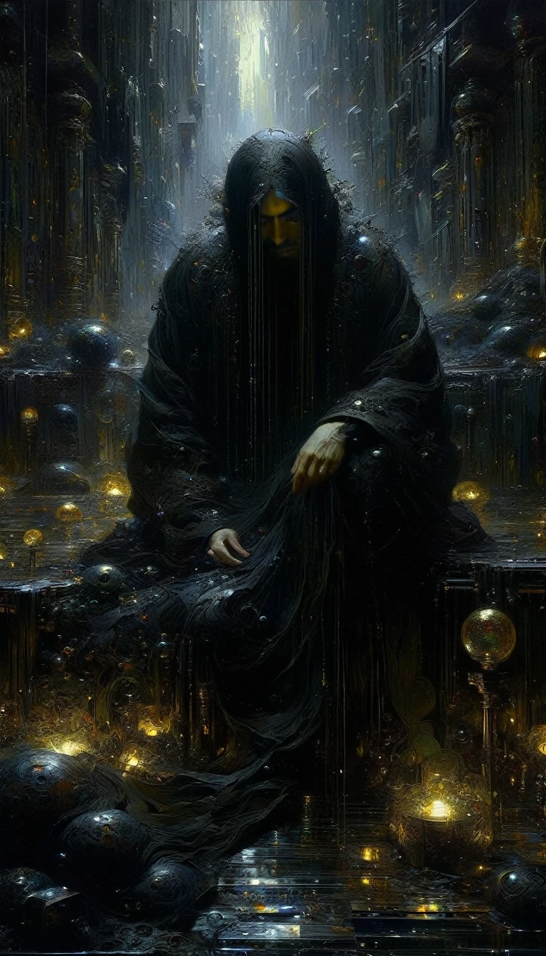 the restlessness of despair, dark, art inspired by Wadim Kashin, Intricate Details, Oil