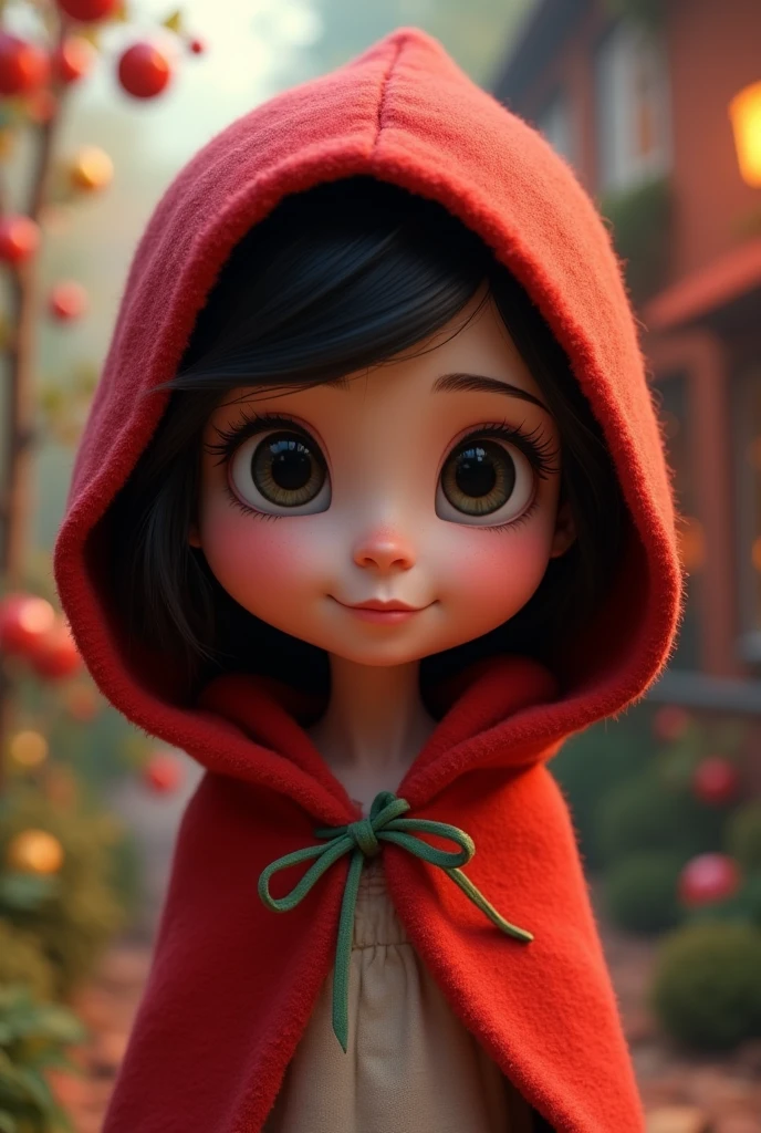 Little Red Riding Hood white with black hair and baby face , black eyes animated for party decoration