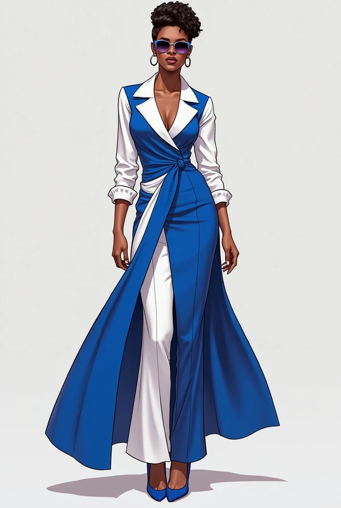 sketch, dress for goal civic parade, blue and white with boss details.