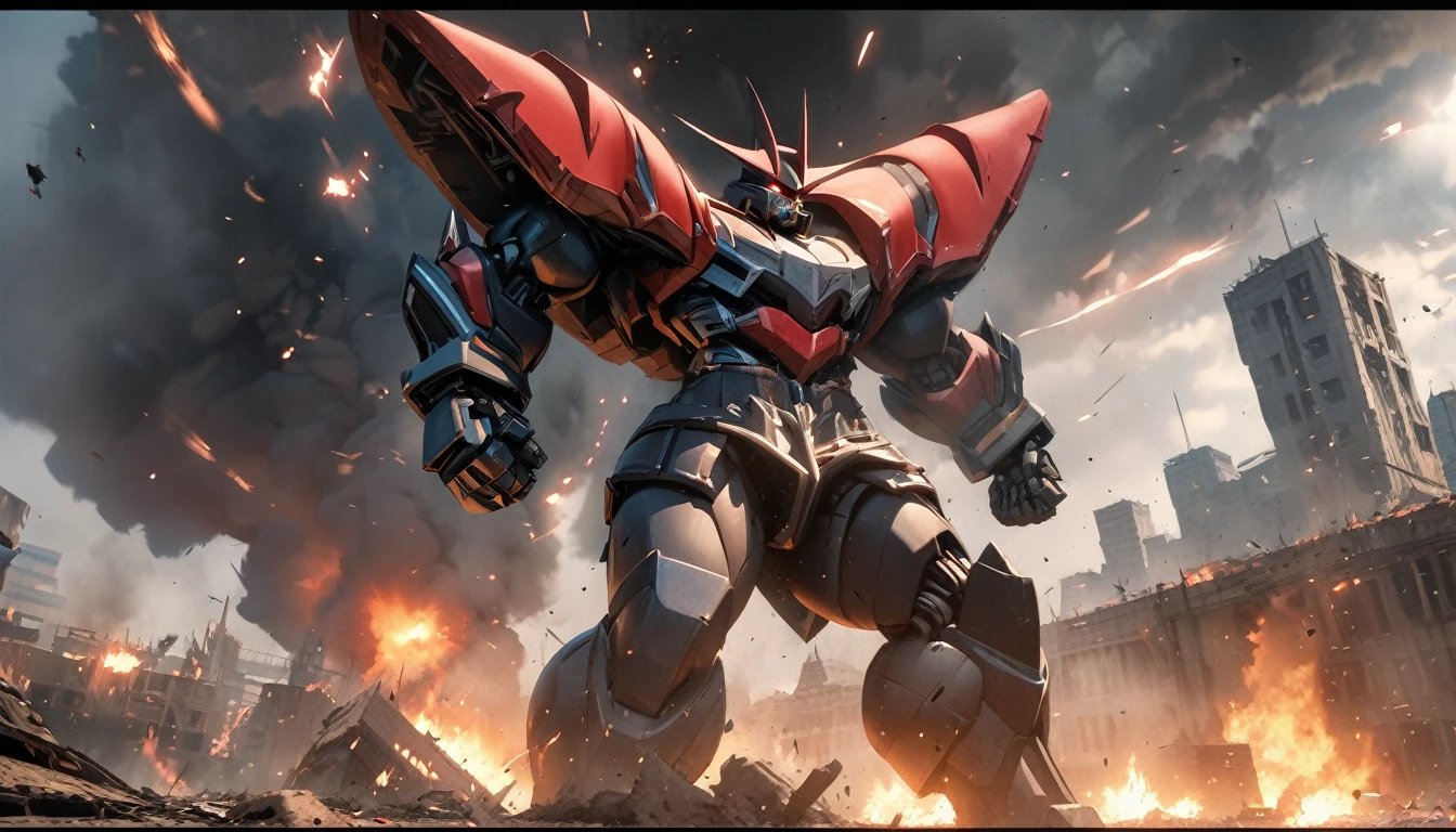 (masterpiece, best quality), high resolution, (8k resolution), (ultra detailed), mazinger z robot destroying burgos city