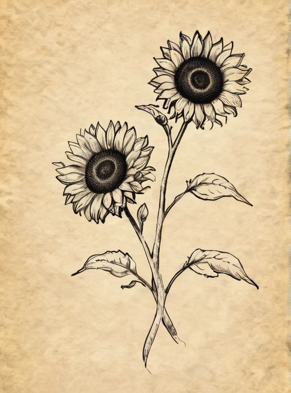 A drawing of two sunflowers on a piece of paper