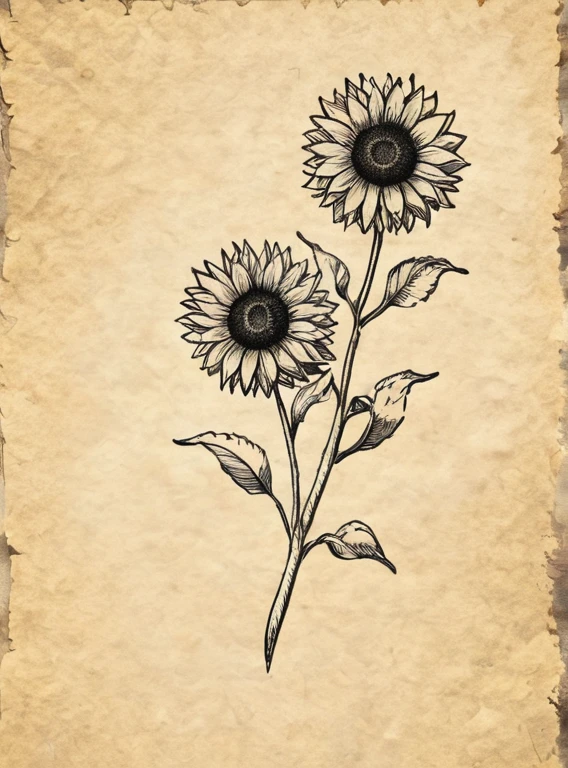 A drawing of two sunflowers on a piece of paper