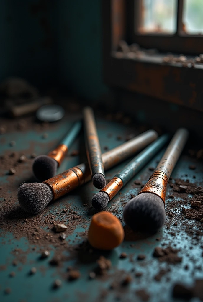 Certainly! Here’s a prompt for an image using dirty makeup brushes