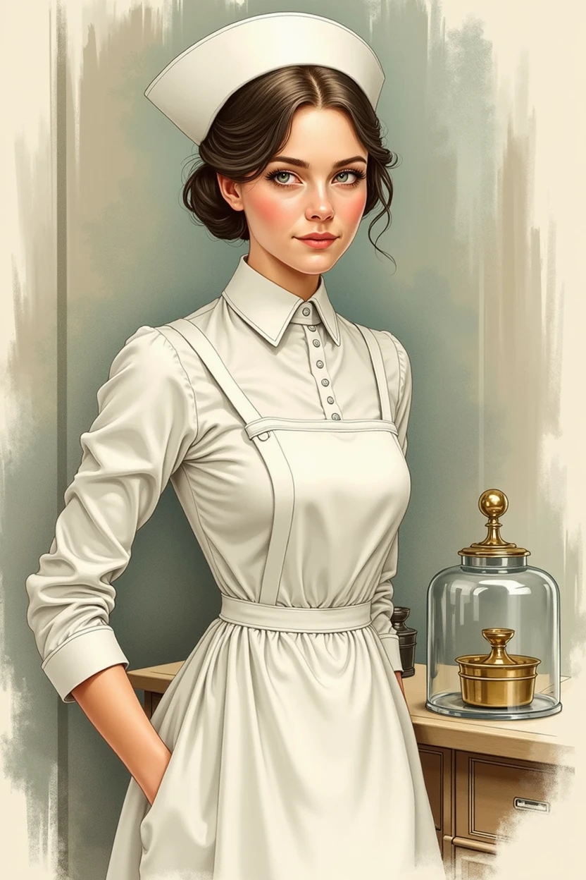 drawing of a nurse in a 1920s medical uniform