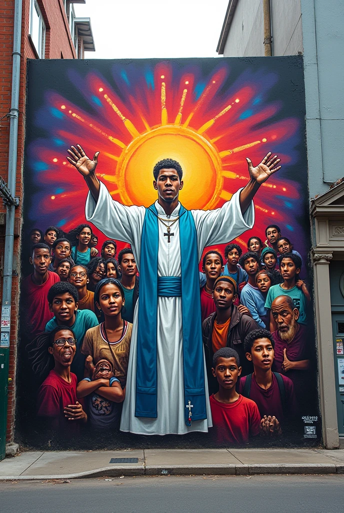 A graffiti that encourages young people to be priests, that the image has drawings