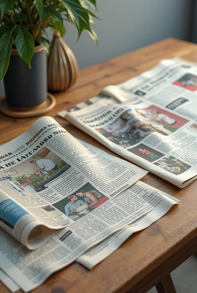 Recycled newspapers on a table 