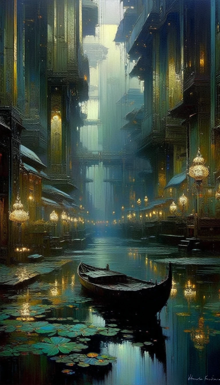 calm and dark , art inspired by Wadim Kashin, Intricate Details, Oil