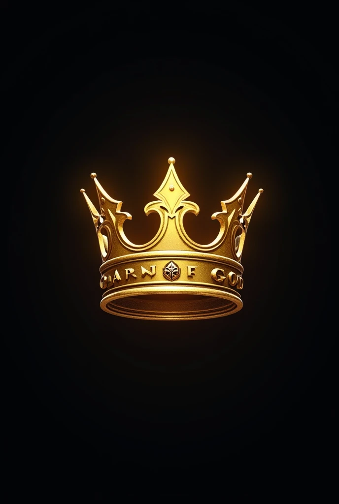 A logo for an online gaming guild, A logo consisting of the phrase "children of god" placed in a gold crown, The design is minimalist, realistic and contains a dimension effect, light and shadows.