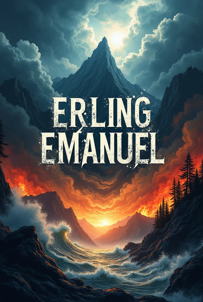 CREATE COVER WITH DRAWING OF NATURAL DISASTERS AND THE NAME ERLING EMANUEL