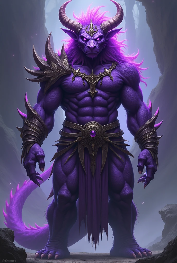 A being of the d system&d of the gematic dragon race of the Barbarian class. purple skin color, purples eyes, 6'3" tall