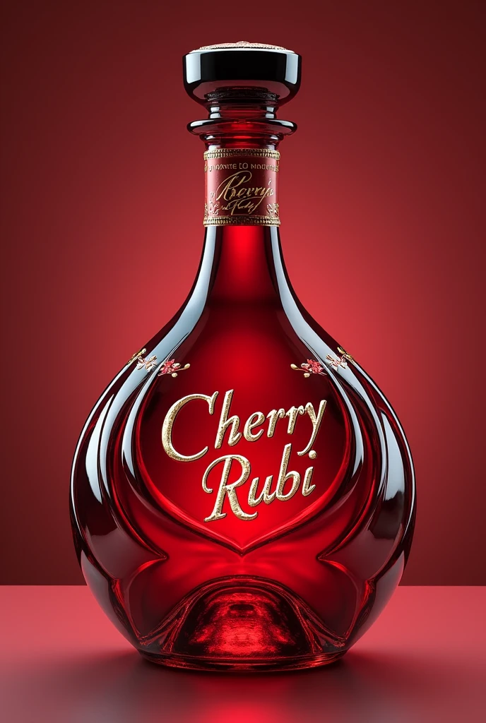 create a glass bottle for a cherry liqueur company, the name is: Cherry Rubi.