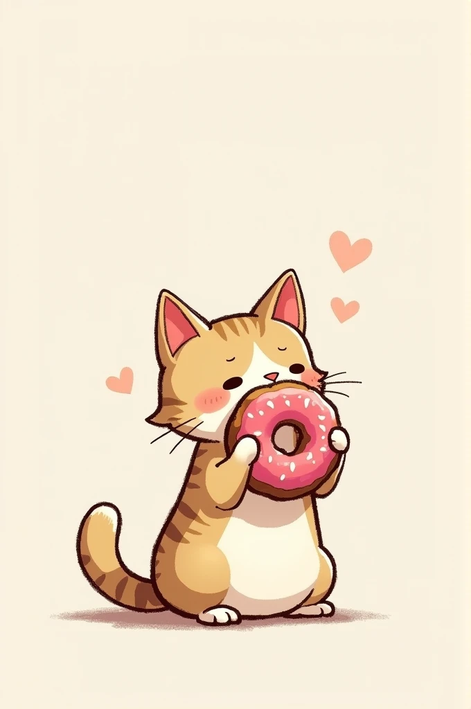 Drawing of a cat holding a donut