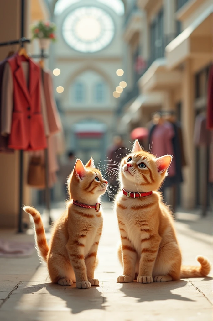 Mother cat and kitten ai generated  she is going mall shopping and seeing clothes 
