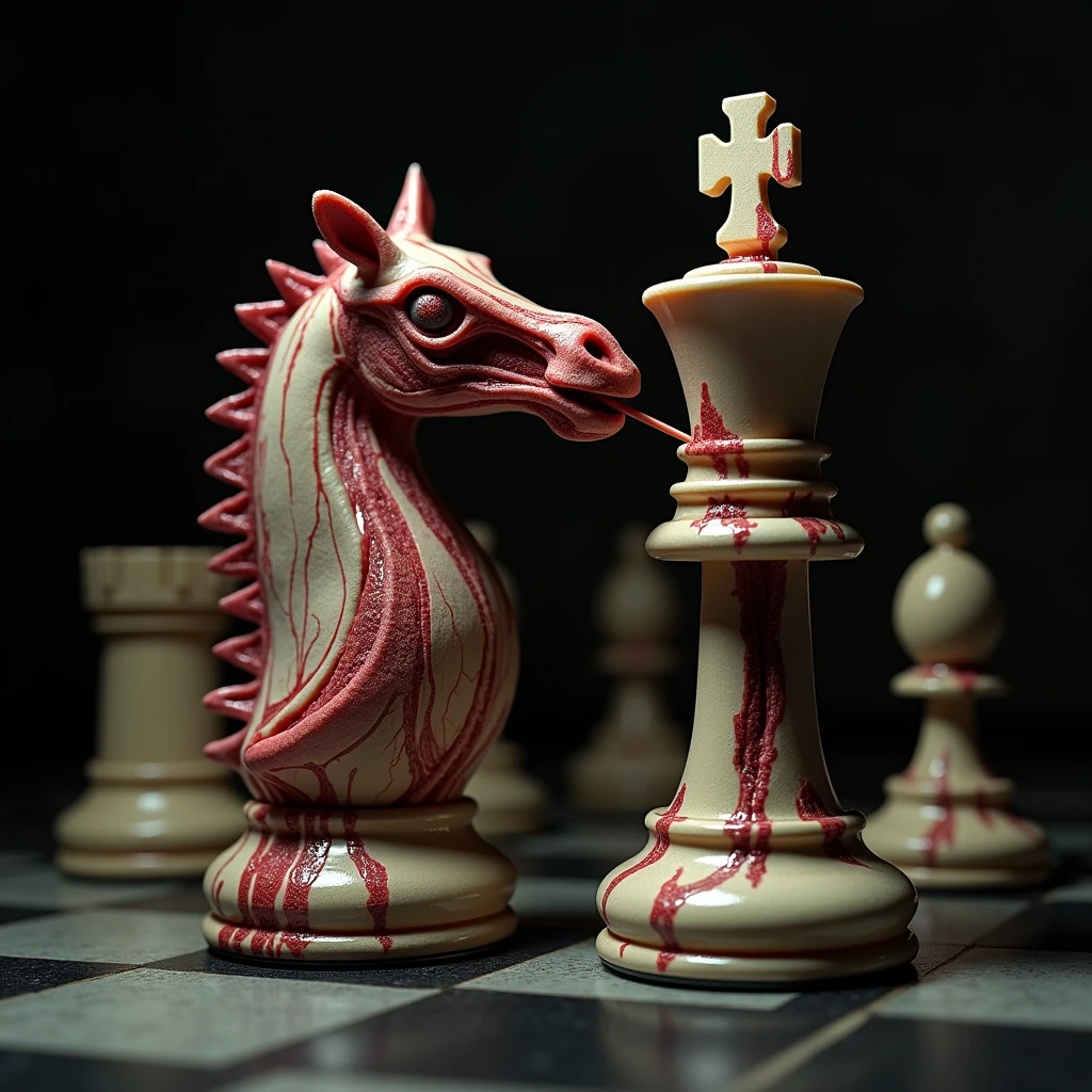 detailed anatomical chess pieces playing chess on a chessboard, a pawn attacking a bishop by penetrating it and sucking its trunk, medieval pornographic style, hyper detailed, photorealistic, 8k, masterpiece, intricate, grotesque, bizarre, unsettling, disturbing, adult content, explicit sexual content, highly detailed genitalia, anatomical accuracy, anatomical chess, chiaroscuro lighting, gritty, grim, dark, dramatic