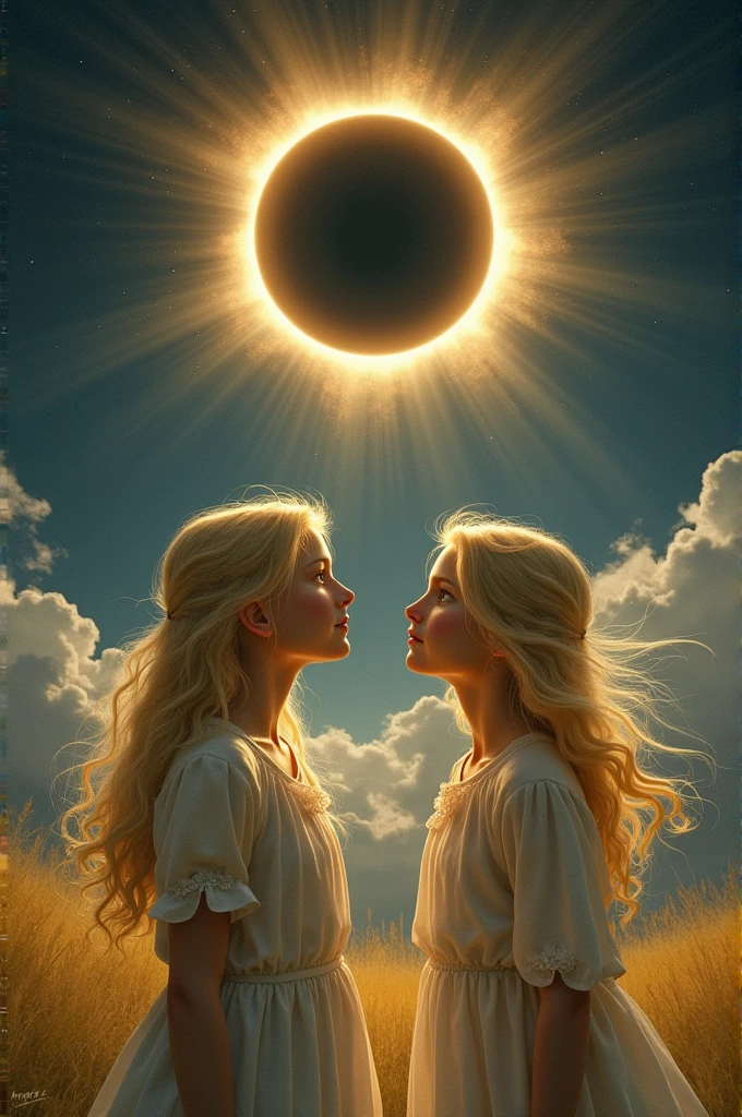 Two blonde girls under an eclipse 