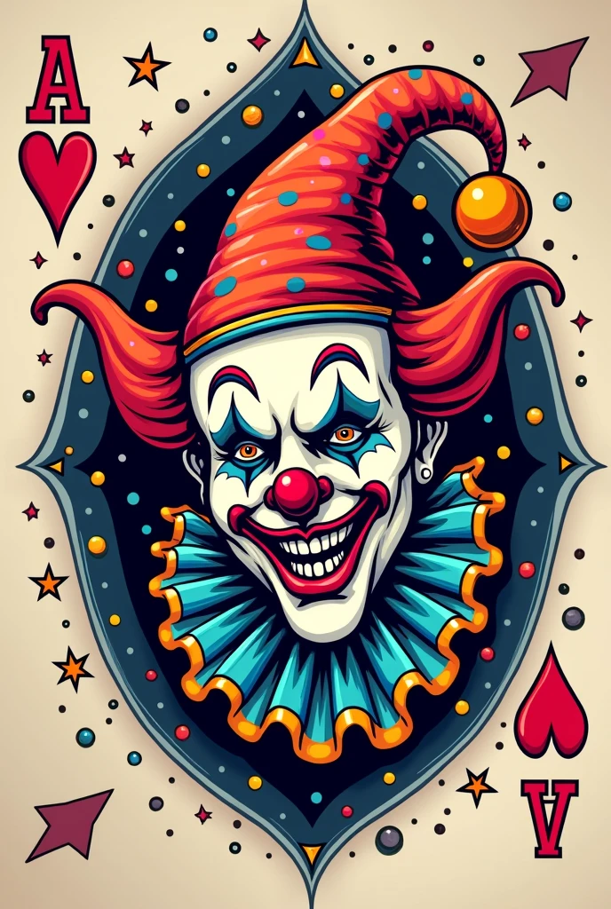 Clown card tattoo with fluorescent parts
