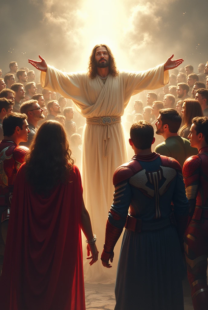 all the marvel heroes embracing Jesus
