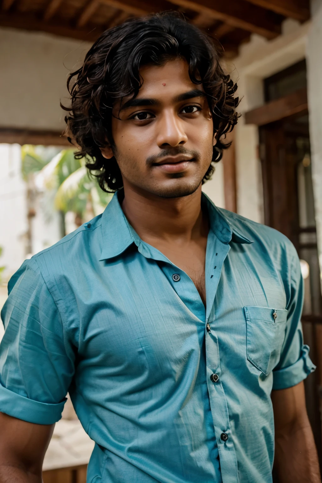 Curly beautiful kerala boy in shirt