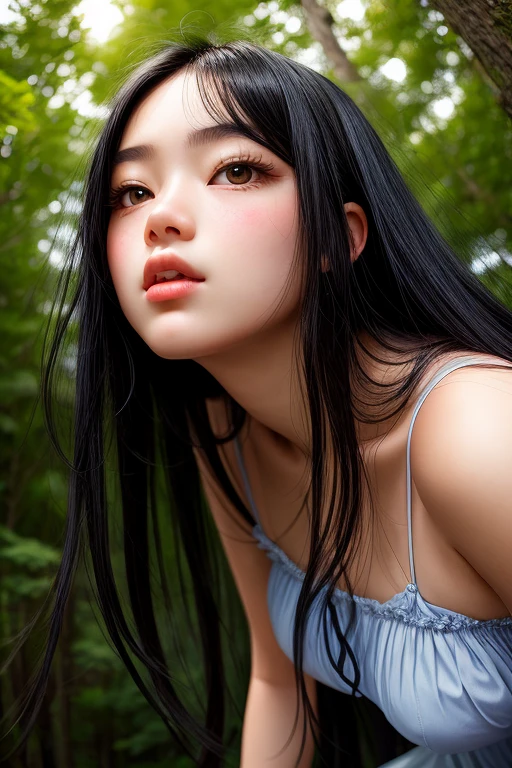 ((best quality)), ((masterpiece)), (detailed), 1girl, high school girl、Beauty、Black Hair、from below, looking at viewer,　standing,