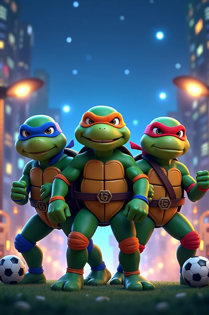 3 animated Ninjas turtles of vinicius junior , mbappe and rodrigo
