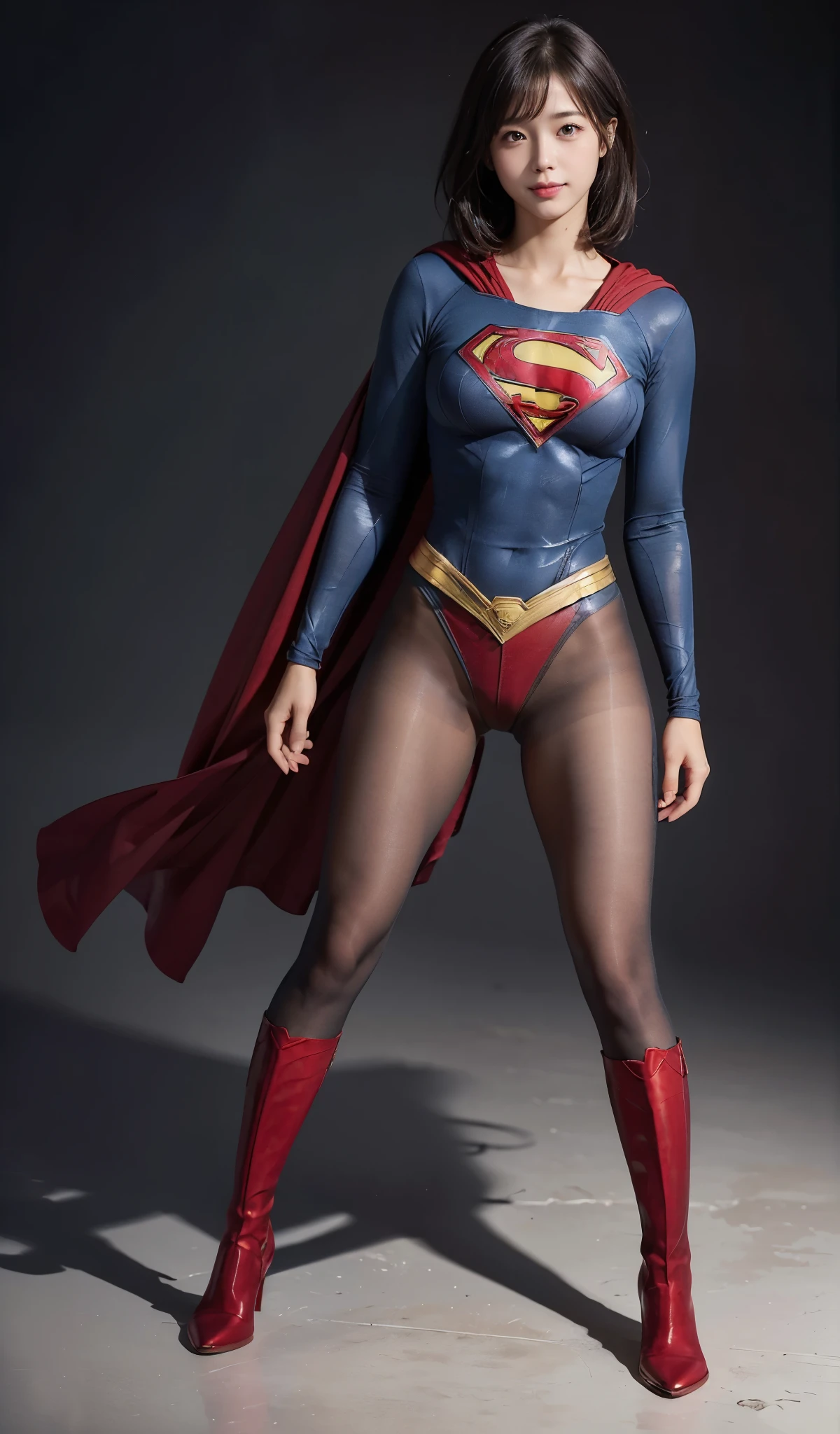 No background、(((Looking down、Looking down)))、(((Beautiful legs in black tights.)))、(((Legally express the beauty of your smile)))、((((Make the most of your original images)))、(((Supergirl Costume)))、(((Beautiful short bob hair)))、(((suffering)))、(((Please wear black tights....、Wear red boots)))、((Best image quality、8k))、((Highest quality、8k、masterpiece:1.3))、(((Preserve background )))、Sharp focus:1.2、Beautiful woman with perfect figure:1.4、Slim Abs:1.2、Wet body:1.5、Highly detailed face and skin texture、8k