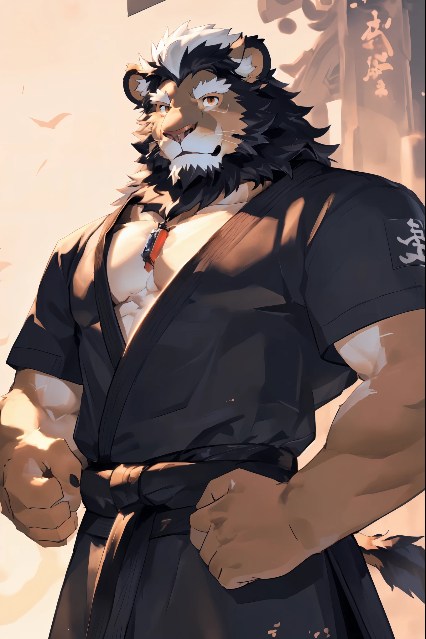 (lion:1.3),(Black Night Clothes:1.5),(Knife pulling posture),(The background is the eaves of the night:1.6),(Abdominal muscles),Heroic飒爽,完美的masterpiece,Various facial details,Close up,specific description,masterpiece,(cg),(Golden Eyes),White pattern,White Tail,Military commander,Heroic,lion,Red fur，Detailed facial details,Half Body,(Long feather),((middle aged)),(Face Focus),(16K),(HD),White belly，temple，beard,(Face lines),(Heterochromia,),(White hair:1.3),(Strong:1.2),(muscle:1.3),(high resolution:1.3),(Close up),(Detailed face:1.5)，Perfect details,(Half Body),(Detailed depiction of the face:1.5),(Zoom in on the face:1.5),(白色Face lines:1.2),(白色beard:1.6),(White face:1.6),(White body),(White skin:1.3),(White cheeks:1.5),(The skin color of the face is white:1.3),cg,(The smell of quacks:1.3),(Martial Arts:1.5),(Knight:1.5),(Detailed background:1.5),(White mane:1.3),Starry sky in the dark night,(Front view:1.2),(Red skin)