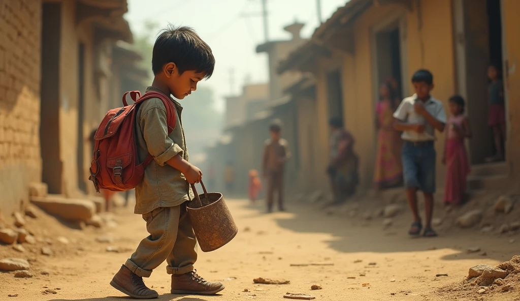 गाँव की गलियों में कुचलती धूल, पीली और खिस्सी हुईं पत्थरों पर लोगों की भीड़ गुजरती थी। रमेश, एक छोटा लड़का, धूमिल से कपड़ों में गाँव के मुख्य सड़क पर जा रहा था। उसके पैर जूतों से नहीं, बल्कि पुराने और फटे जूते से ढके हुए थे। हाथों में उसका पुराना और कुछ दर्द मिला स्कूल बैग था। 


रमेश की मां, कमल, सारे दिन मजदूरी करती थी। उसका बाप, राम, एक छोटी दुकान चलाता था, लेकिन वह अक्सर शराब में डूबा रहता था। गरीबी के कारण उनके पास अच्छे कपड़े या जूते नहीं थे। वे अपने बेटे को कुछ भी देने में सक्षम नहीं थे।


स्कूल के सामने पहुंचकर, रमेश ने अपना बैग थामा और आग्रह करते हुए कहा, "माँ, मैं स्कूल जाऊंगा। मैं पढ़ना चाहता हूं।" कमल ने उसके सिर पर प्यार से हाथ फेरा और कहा, "जा, लेकिन सावधान रहना। मैं तेरी खातिर कुछ भी करने को तैयार हूं।"


रमेश स्कूल में घुसा। लड़के-लड़कियों की भीड़ उसके आस-पास थी। कुछ लड़के उसकी पुरानी शर्ट और फटे जूतों पर मुस्कुरा रहे थे। एक लड़का ने उसके बैग की ओर इशारा करते हुए कहा, "अरे, यह क्या है? तुम्हारे पास तो कोई अच्छी किताब भी नहीं है।" अन्य लड़के उसका मजाक उड़ाने लगे। रमेश सिर झुकाए खड़ा था, उसकी आंखों में आंसू आ गए थे।


रमेश को स्कूल में अच्छा नहीं लगता था। वह अक्सर निराश महसूस करता था। उसके पास न तो अच्छे कपड़े थे, न ही किताबें। वह तो बस अपने माता-पिता के लिए बेहतर जीवन चाहता था। कभी-कभी वह सोचता, "क्या मैं कुछ भी बन पाऊंगा? क्या मेरे माता-पिता पर गर्व महसूस कर पाएंगे?" लेकिन फिर उसका दृढ़ संकल्प उसे और आगे बढ़ने को प्रेरित करता था।


एक दिन जब रमेश घर लौट रहा था, तो उसे अपने पिता राम को मदिरा के नशे में धुत देखा। उसकी मां कमल एक कोने में बैठी थी और आंसू बहा रही थी। रमेश इस दृश्य से दुखी हो गया। वह अपने माता-पिता के लिए एक बेहतर जीवन चाहता था, लेकिन ऐसी स्थिति में वह क्या कर सकता था।


रात को अपने कमरे में रमेश सोच में डूब गया। वह अपने माता-पिता के लिए गर्व महसूस करना चाहता था। वह एक अच्छी जॉब पाकर उन्हें एक अच्छा घर, अच्छे कपड़े और सुख-सुविधाएं देना चाहता था। उसने एक दृढ़ संकल्प लिया - वह पढ़ाई करके अच्छी नौकरी प्राप्त करेगा।


अगले दिन स्कूल में, रमेश अपने साथियों की चुटकियों और मजाक का सामना करते हुए भी पढ़ाई में लगा रहा। उसने सर से लेकर पैर तक अपना 