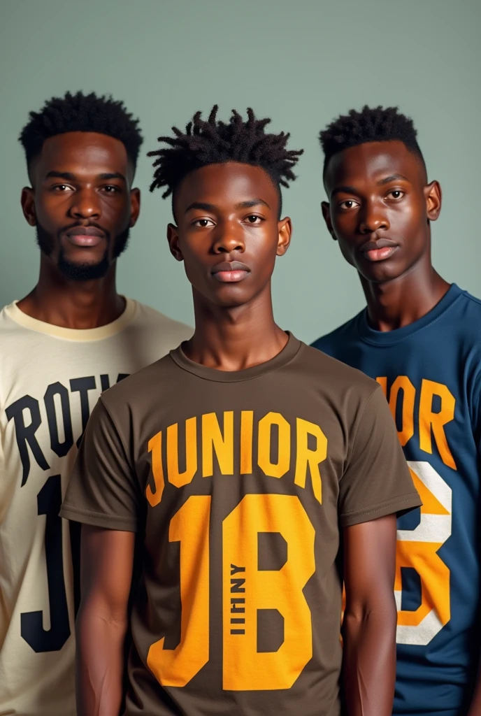 Three black men wearing t-shirt written Rodrick, Maty Maty and Junior JB