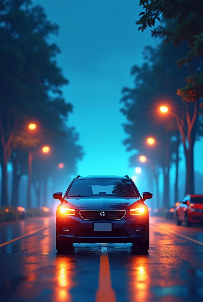 Generate an image for a virtual ebook cover about driving and its rules with dark blue colorimetry, light blue, orange and white, making it stand out the most. considering that the book is a quiz about the subject. I want it to be elegant, different, that it captures attention and it's clear what it's about.
Just the background image, but with a teaching car.