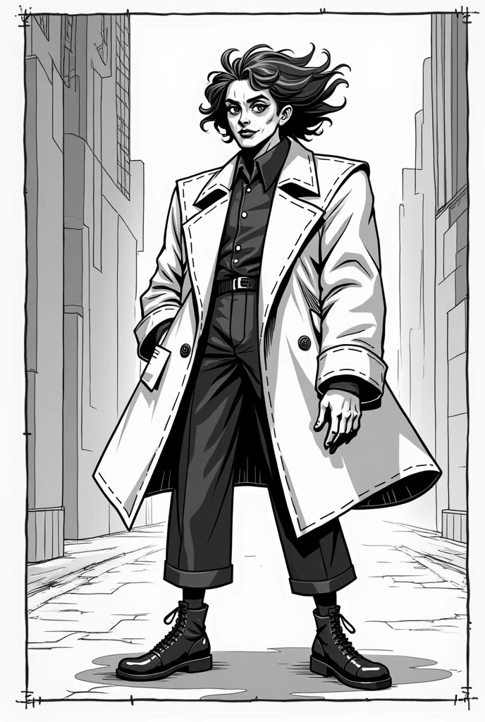make comic panels in black and white. error with large clothes and lapels