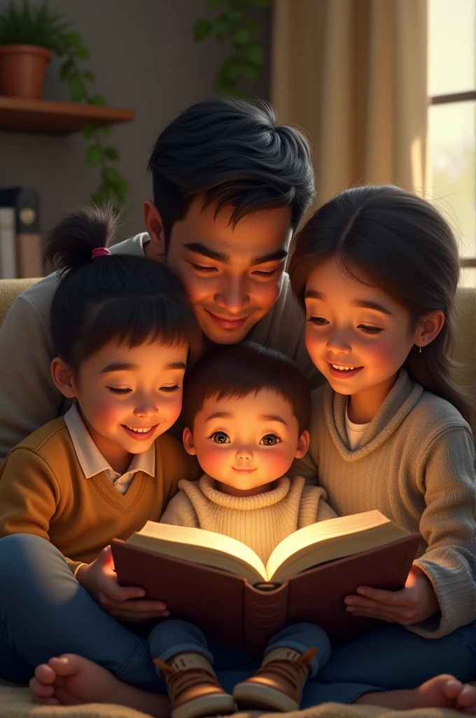 A Chilean family gathered around a book: It represents unity and the importance of home education. The book symbolizes knowledge, while the family emphasizes the idea that education is a right and a shared value.