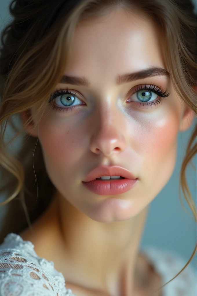 Woman with blue eyes and long eye lashes