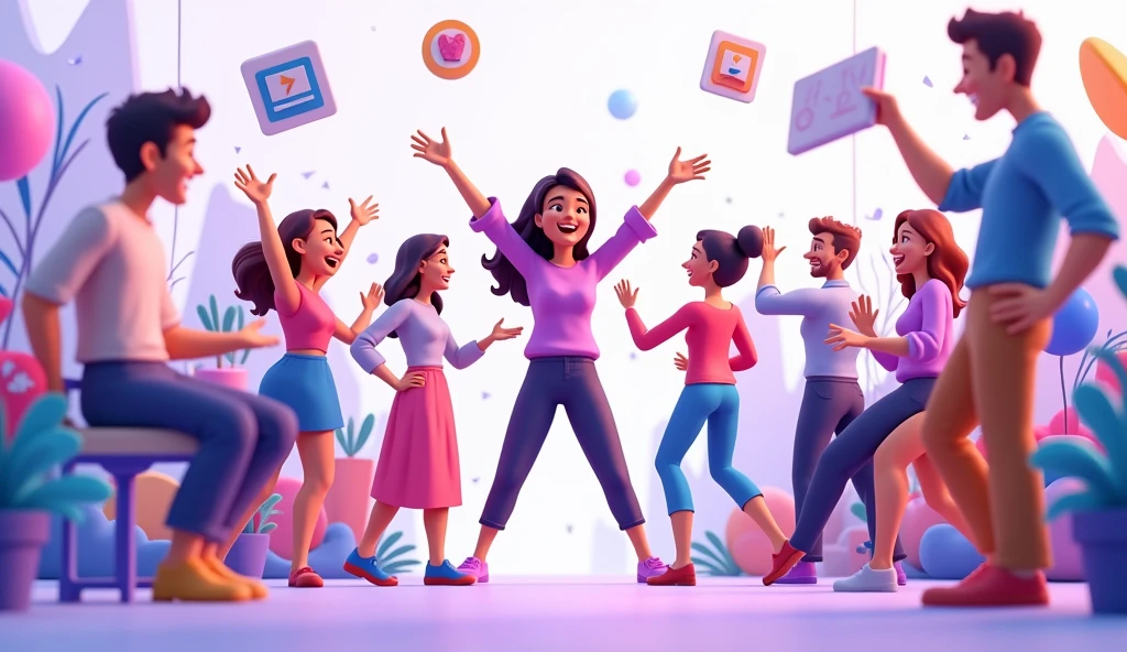 want a banner for your website that showcases learning and designing concepts related to Figma, LinkedIn, and Canva. Here's an idea:
Image description: A colorful banner featuring a group of small 3D cartoon humans engaged in various design-related activities, such as:
- One character designing a logo on Canva
- Another character creating a wireframe on Figma
- A third character networking on LinkedIn
- Others collaborating, brainstorming, and celebrating their design successes
The banner could include visual elements like colorful shapes, lines, and icons related to design and learning. The overall style could be playful, modern, and engaging, conveying the fun and creative aspects of learning design skills.
In purple and white colour palette fun
Put my brand name nova hustlers in it