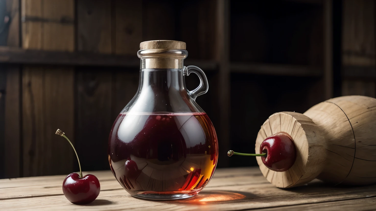 create a glass bottle for a cherry liqueur company, the name is: Cherry Rubi.