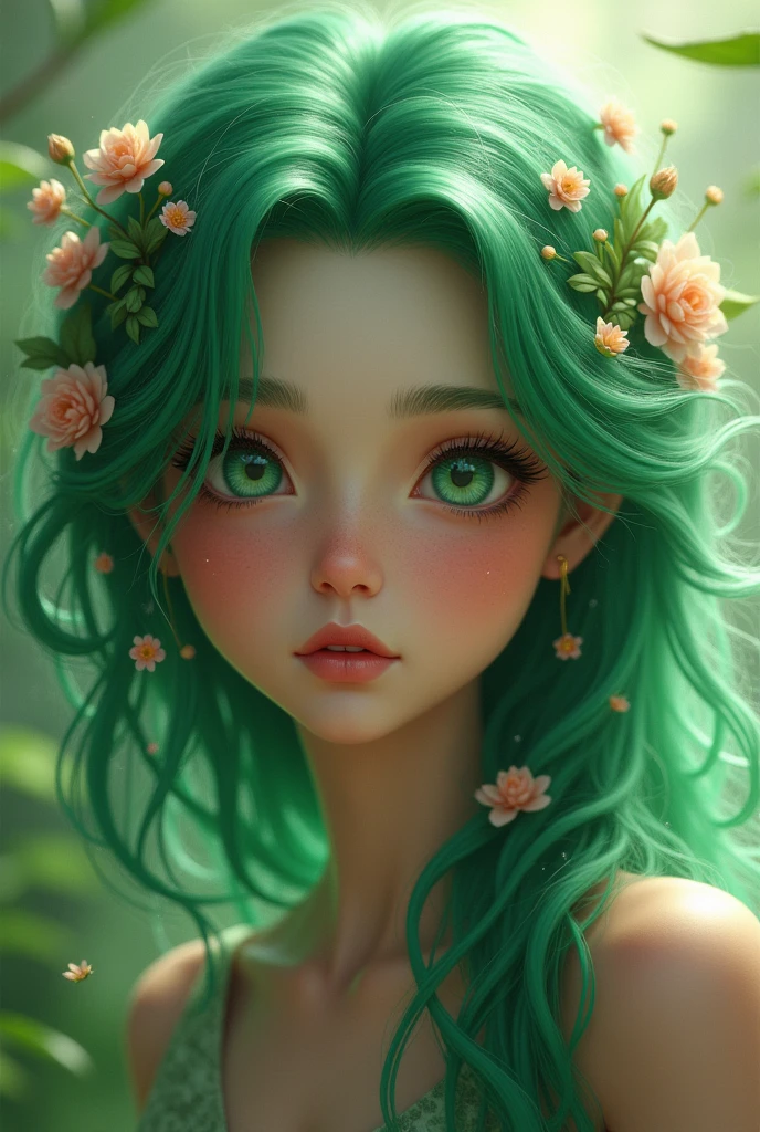 A green-haired girl