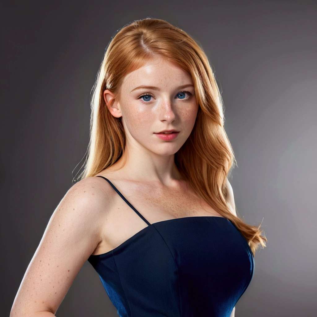 Full body portrait, a female, wearing a cocktail dress, 20 years old, European Irish, cute face, high cheekbones, slim body, thin, (large boobs: 0.5), (wide hips: 1.1), straight dark ginger hair, blonde hair highlights, dark brown eyebrow hair, blue eyes, light freckles face, light freckles body, hyper realistic, beautiful, bokeh, candid, raw,