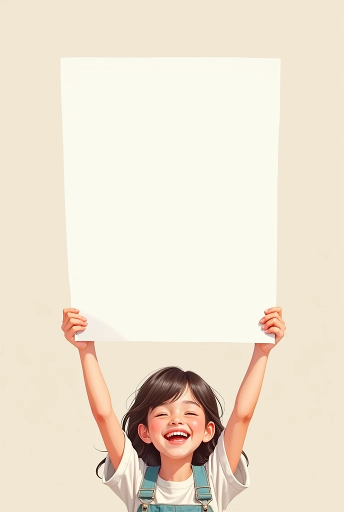 A cute girl two Hand hold high a white paper and paper write Y