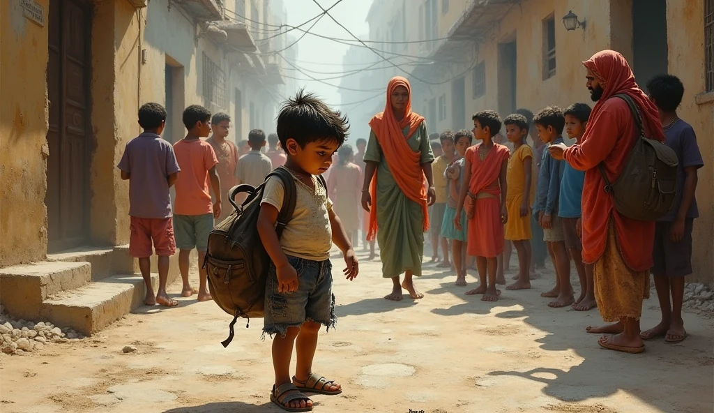 गाँव की गलियों में कुचलती धूल, पीली और खिस्सी हुईं पत्थरों पर लोगों की भीड़ गुजरती थी। रमेश, एक छोटा लड़का, धूमिल से कपड़ों में गाँव के मुख्य सड़क पर जा रहा था। उसके पैर जूतों से नहीं, बल्कि पुराने और फटे जूते से ढके हुए थे। हाथों में उसका पुराना और कुछ दर्द मिला स्कूल बैग था। 


रमेश की मां, कमल, सारे दिन मजदूरी करती थी। उसका बाप, राम, एक छोटी दुकान चलाता था, लेकिन वह अक्सर शराब में डूबा रहता था। गरीबी के कारण उनके पास अच्छे कपड़े या जूते नहीं थे। वे अपने बेटे को कुछ भी देने में सक्षम नहीं थे।


स्कूल के सामने पहुंचकर, रमेश ने अपना बैग थामा और आग्रह करते हुए कहा, "माँ, मैं स्कूल जाऊंगा। मैं पढ़ना चाहता हूं।" कमल ने उसके सिर पर प्यार से हाथ फेरा और कहा, "जा, लेकिन सावधान रहना। मैं तेरी खातिर कुछ भी करने को तैयार हूं।"


रमेश स्कूल में घुसा। लड़के-लड़कियों की भीड़ उसके आस-पास थी। कुछ लड़के उसकी पुरानी शर्ट और फटे जूतों पर मुस्कुरा रहे थे। एक लड़का ने उसके बैग की ओर इशारा करते हुए कहा, "अरे, यह क्या है? तुम्हारे पास तो कोई अच्छी किताब भी नहीं है।" अन्य लड़के उसका मजाक उड़ाने लगे। रमेश सिर झुकाए खड़ा था, उसकी आंखों में आंसू आ गए थे।


रमेश को स्कूल में अच्छा नहीं लगता था। वह अक्सर निराश महसूस करता था। उसके पास न तो अच्छे कपड़े थे, न ही किताबें। वह तो बस अपने माता-पिता के लिए बेहतर जीवन चाहता था। कभी-कभी वह सोचता, "क्या मैं कुछ भी बन पाऊंगा? क्या मेरे माता-पिता पर गर्व महसूस कर पाएंगे?" लेकिन फिर उसका दृढ़ संकल्प उसे और आगे बढ़ने को प्रेरित करता था।


एक दिन जब रमेश घर लौट रहा था, तो उसे अपने पिता राम को मदिरा के नशे में धुत देखा। उसकी मां कमल एक कोने में बैठी थी और आंसू बहा रही थी। रमेश इस दृश्य से दुखी हो गया। वह अपने माता-पिता के लिए एक बेहतर जीवन चाहता था, लेकिन ऐसी स्थिति में वह क्या कर सकता था।


रात को अपने कमरे में रमेश सोच में डूब गया। वह अपने माता-पिता के लिए गर्व महसूस करना चाहता था। वह एक अच्छी जॉब पाकर उन्हें एक अच्छा घर, अच्छे कपड़े और सुख-सुविधाएं देना चाहता था। उसने एक दृढ़ संकल्प लिया - वह पढ़ाई करके अच्छी नौकरी प्राप्त करेगा।


अगले दिन स्कूल में, रमेश अपने साथियों की चुटकियों और मजाक का सामना करते हुए भी पढ़ाई में लगा रहा। उसने सर से लेकर पैर तक अपना 