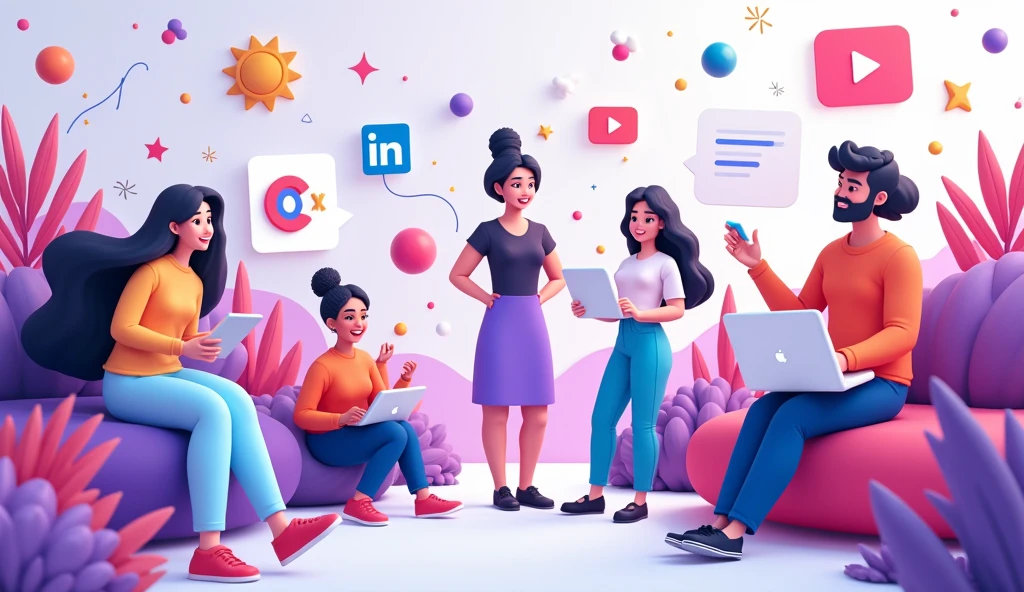 want a banner for your website that showcases learning and designing concepts related to Figma, LinkedIn, and Canva. Here's an idea:

Image description: A colorful banner featuring a group of small 3D cartoon humans engaged in various design-related activities, such as:

- One character designing a logo on Canva
- Another character creating a wireframe on Figma
- A third character networking on LinkedIn
- Others collaborating, brainstorming, and celebrating their design successes

The banner could include visual elements like colorful shapes, lines, and icons related to design and learning. The overall style could be playful, modern, and engaging, conveying the fun and creative aspects of learning design skills.
In purple and white colour palette  fun
Put my brand name nova hustlers in it
Mention name nova hustlers
