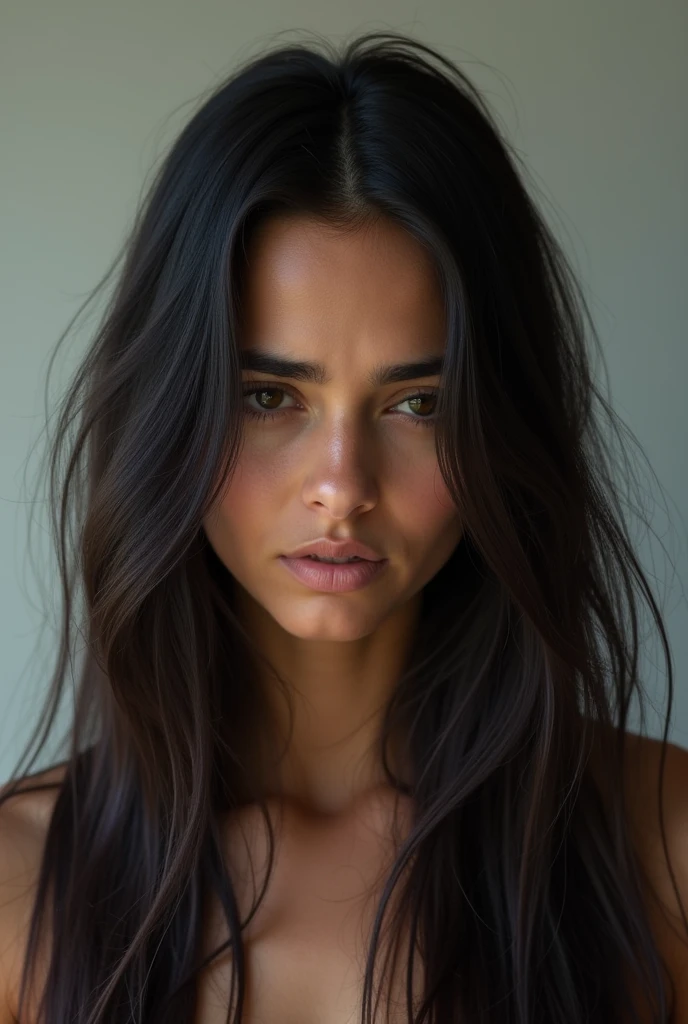 Brazilian woman with straight hair sad because it's dry