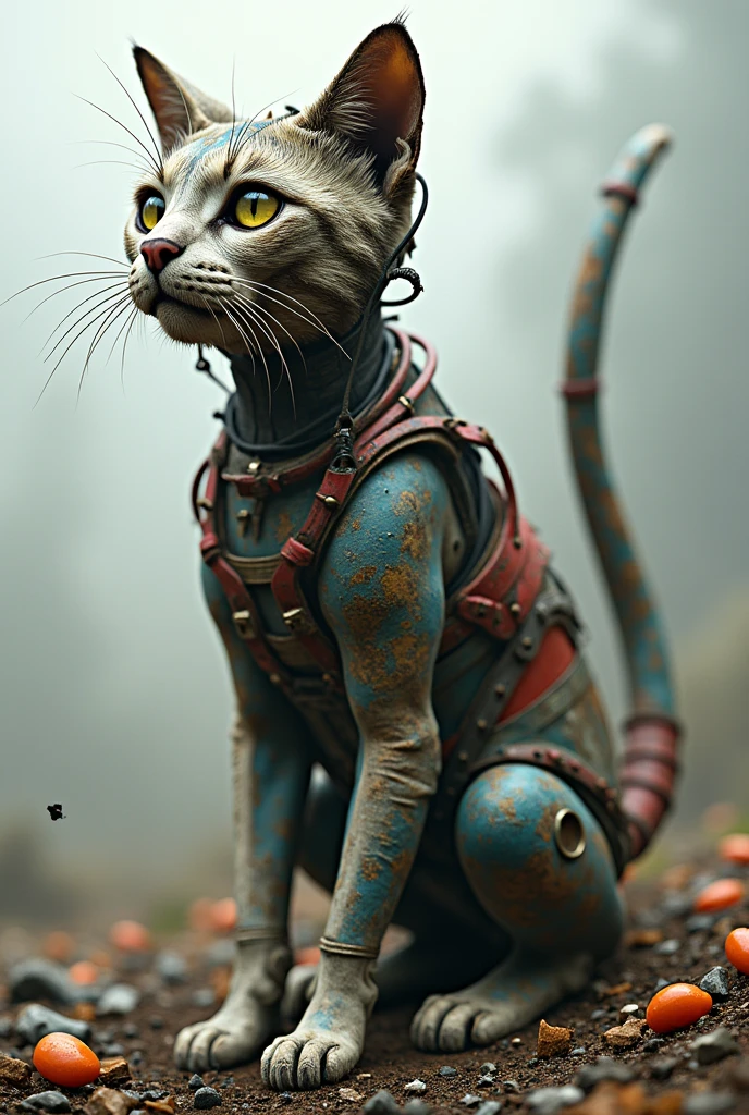 Cat made of garbage like "arcin boldo" style