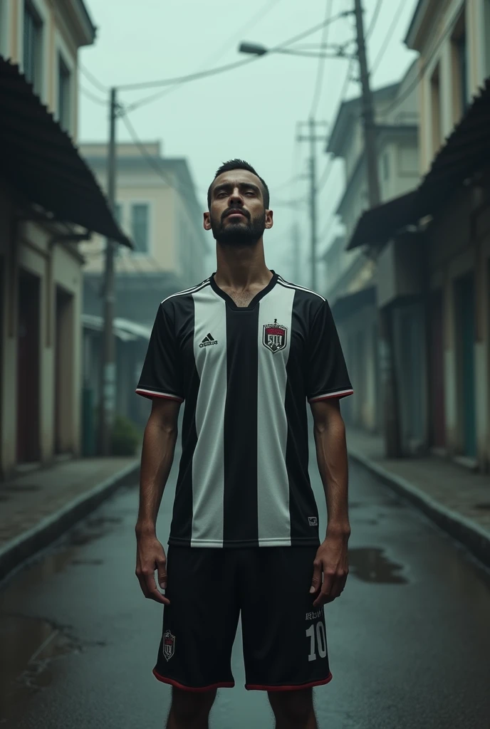 A man with a Botafogo shirt on the sad street