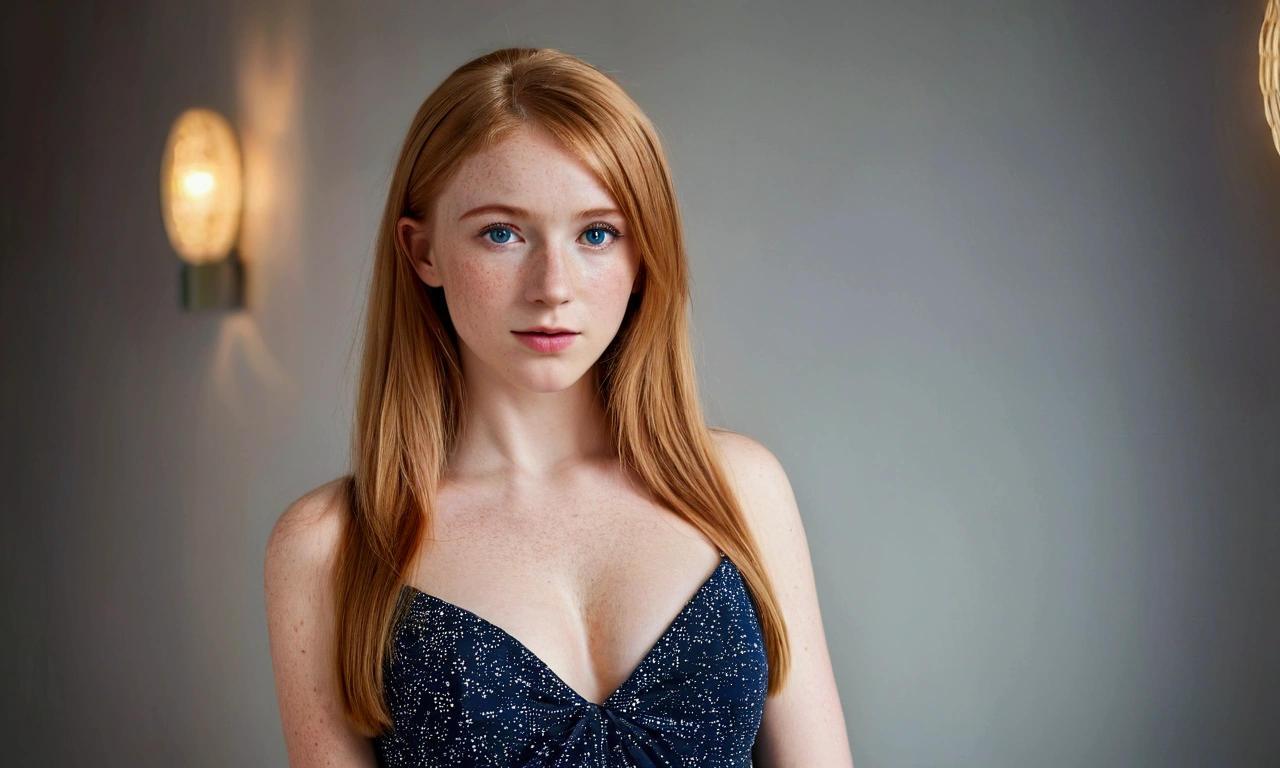 Full body portrait, a female, wearing a cocktail dress, 20 years old, European Irish, cute face, high cheekbones, slim body, thin, (large boobs: 0.5), (wide hips: 1.1), straight dark ginger hair, blonde hair highlights, dark brown eyebrow hair, blue eyes, light freckles face, light freckles body, hyper realistic, beautiful, bokeh, candid, raw,