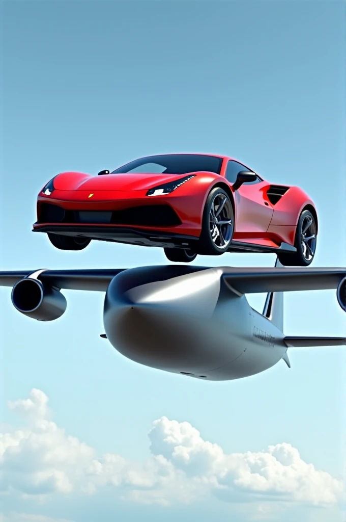 Red car above a plane
