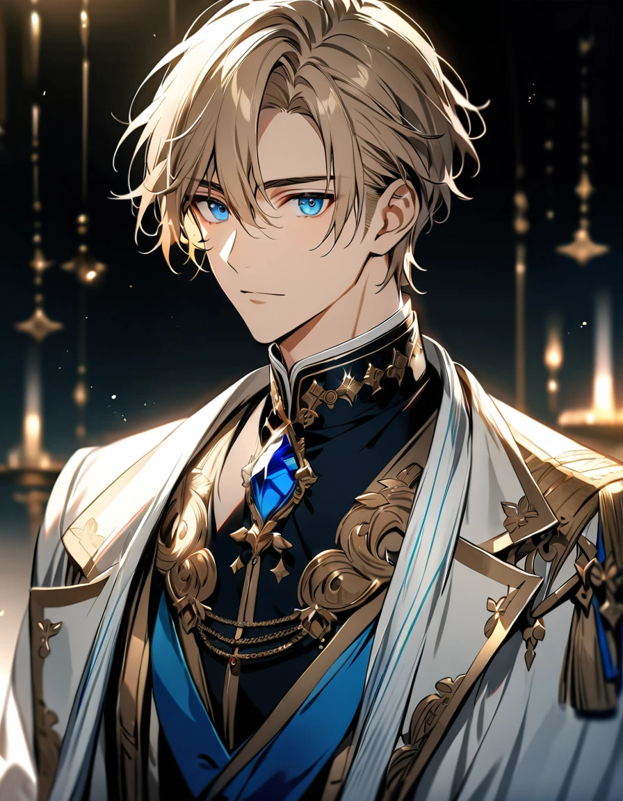 (Highest quality), (Very detailed),so beautiful, ((1 boy)), light brown hair, detailed blue eyes, handsome, noble clothes, noble uniform
