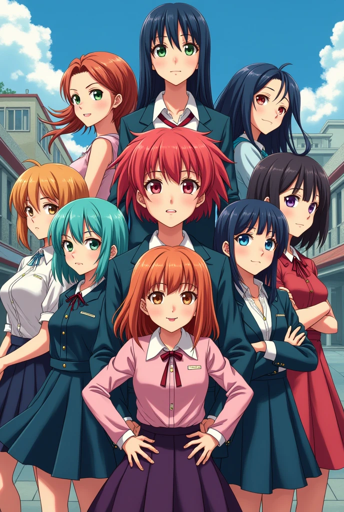 An A4 size cover, with 8 anime characters, 3 girls and 4 boys and one with a child's physique